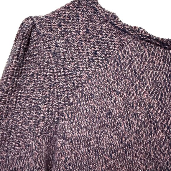 Loft Womens Long Puff Sleeve Sweater L Pink Gray Heathered Scalloped Preppy Boho - Picture 2 of 10